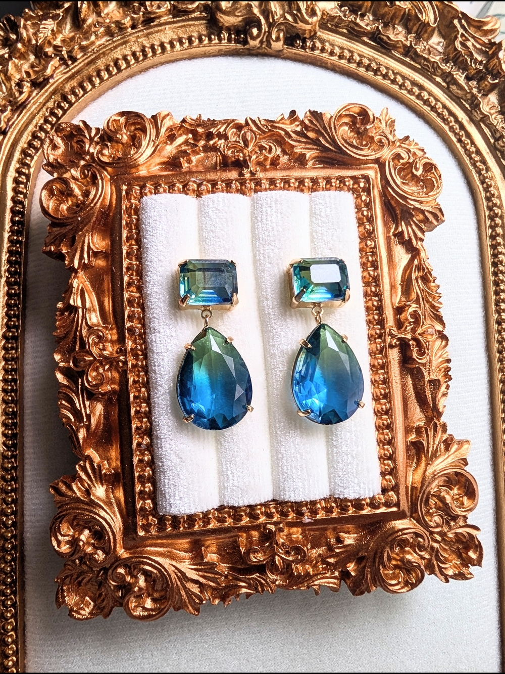 Blue-Green Teardrop Glass Crystal Drop Earrings